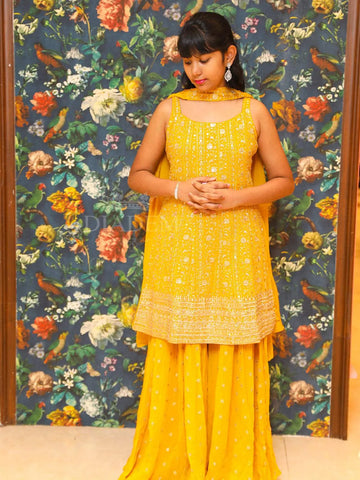 Yellow Embroidered Palazzo Salwar Suit Online - Diadem