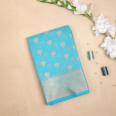 Ash Grey Floral Woven Design Semi Silk Saree with Zari Border | Diadem