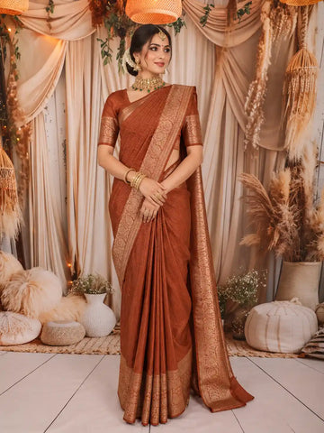 A model wearing orange wedding saree in chennai
