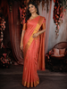 Coral Peach Floral Butta Zari Woven Design Pure Kanchipuram Silk Saree with Zari Border