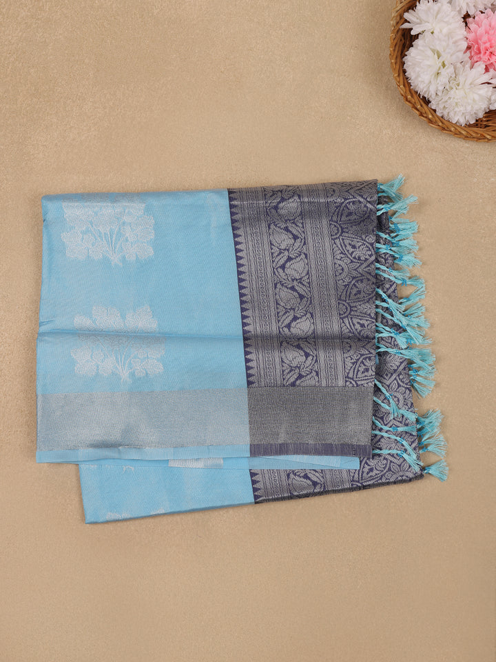 Sky Blue Geometric Diamond Designed Silk Saree - Diadem