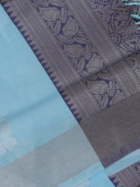 Sky Blue Geometric Diamond Designed Silk Saree - Diadem