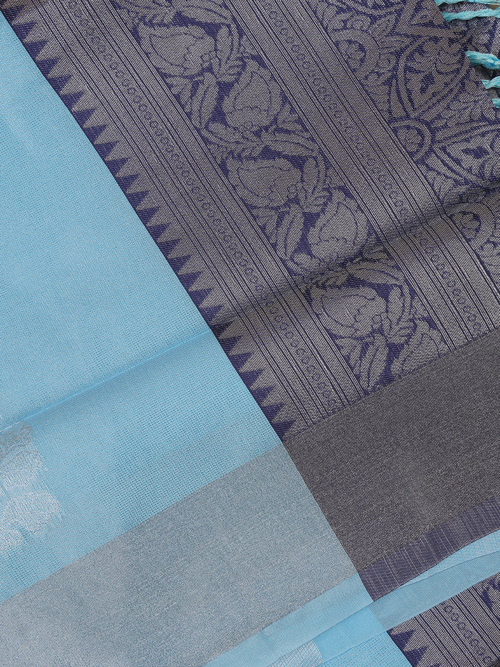 Sky Blue Geometric Diamond Designed Silk Saree - Diadem