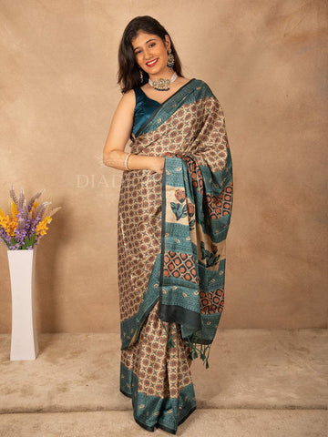 Beige Floral Printed Saree - Diadem