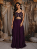 Deep Purple Floral Sequins and Beads Embroidered Design Satin Lehenga with Choker Dupatta