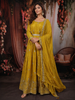 Mustard Yellow Beads and Zari Embroidered Design Semi Silk Gown with Dupata
