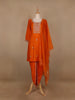 Orange Floral Designed Raw Silk Dhoti Salwar Suit - Diadem