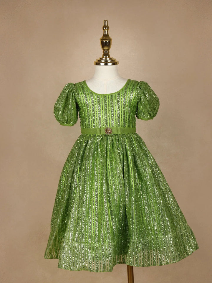Parrot Green Glittery Party Wear Gowns for Mother & Daughter - Diadem