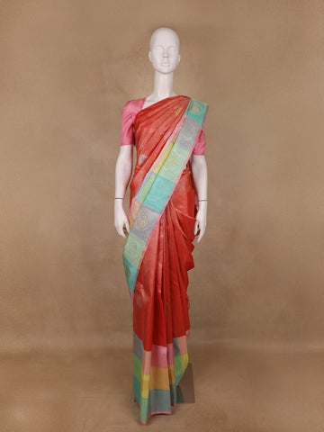 Rust Orange Zari Woven Kanchipuram Silk Saree - Diadem