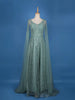 Turquoise Green Net Sequins And Beads Embroidery Party Wear Gown
