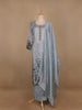 Blue Grey Floral Designed Semi Silk Salwar Suit - Diadem
