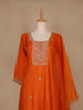 Orange Floral Designed Raw Silk Dhoti Salwar Suit - Diadem