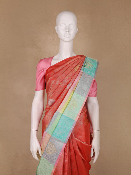 Rust Orange Zari Woven Kanchipuram Silk Saree - Diadem