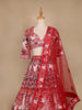 Red Floral and Bird Embroidered Net Lehenga for Bridesmaids