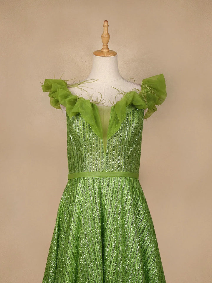 Parrot Green Glittery Party Wear Gowns for Mother & Daughter - Diadem
