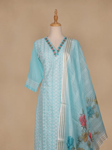 Sky Blue Floral Designed Cotton Salwar Suit - Diadem