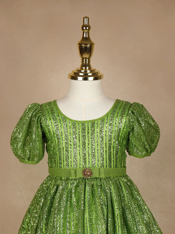 Parrot Green Glittery Party Wear Gowns for Mother & Daughter - Diadem