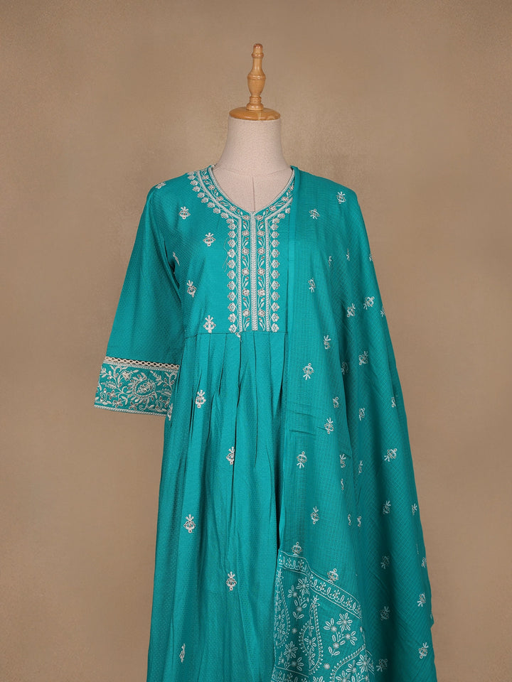 Blue Floral Designed Cotton Salwar Suit - Diadem