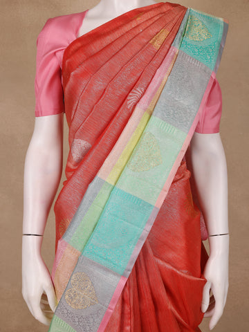 Rust Orange Zari Woven Kanchipuram Silk Saree - Diadem