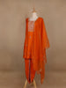Orange Floral Designed Raw Silk Dhoti Salwar Suit - Diadem