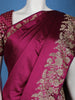 Wine Floral Embroidery Bridal Banarasi Silk Saree