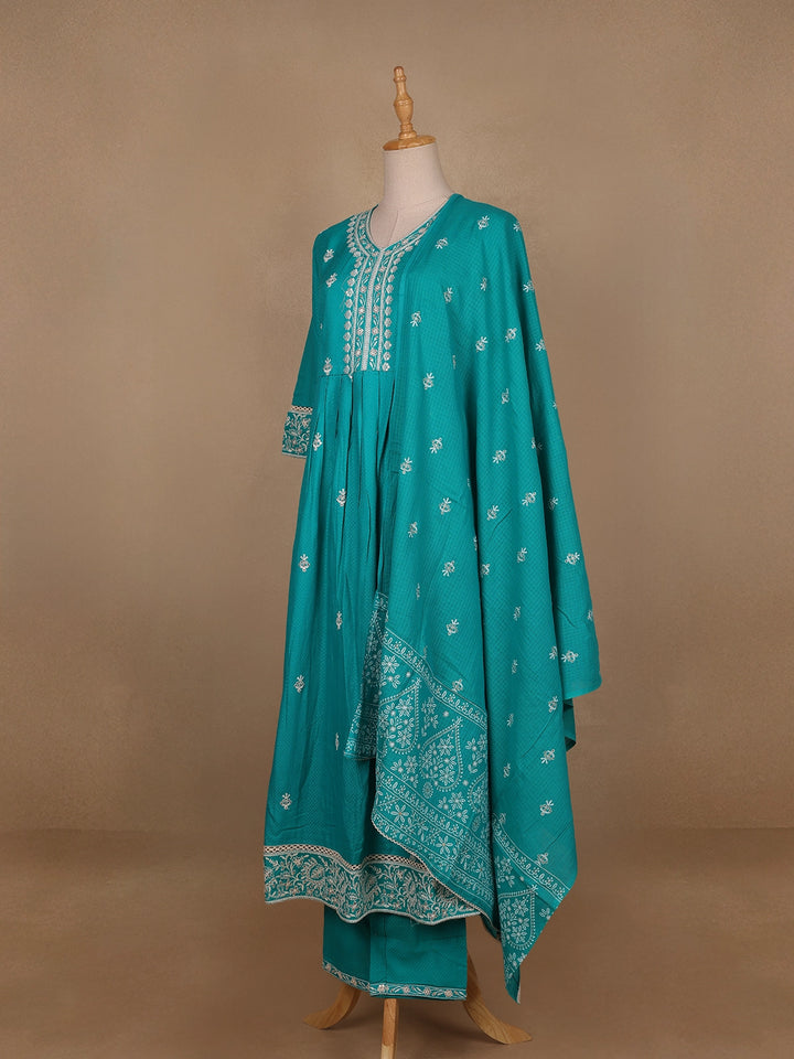 Blue Floral Designed Cotton Salwar Suit - Diadem