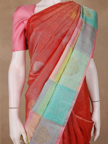 Rust Orange Zari Woven Kanchipuram Silk Saree - Diadem