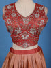 Rust Red Floral Designed Satin Lehenga