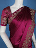 Wine Floral Embroidery Bridal Banarasi Silk Saree