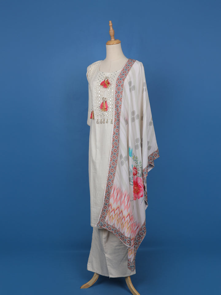 White Floral Design Cotton Salwar Suit - Diadem