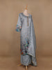 Blue Grey Floral Designed Semi Silk Salwar Suit - Diadem