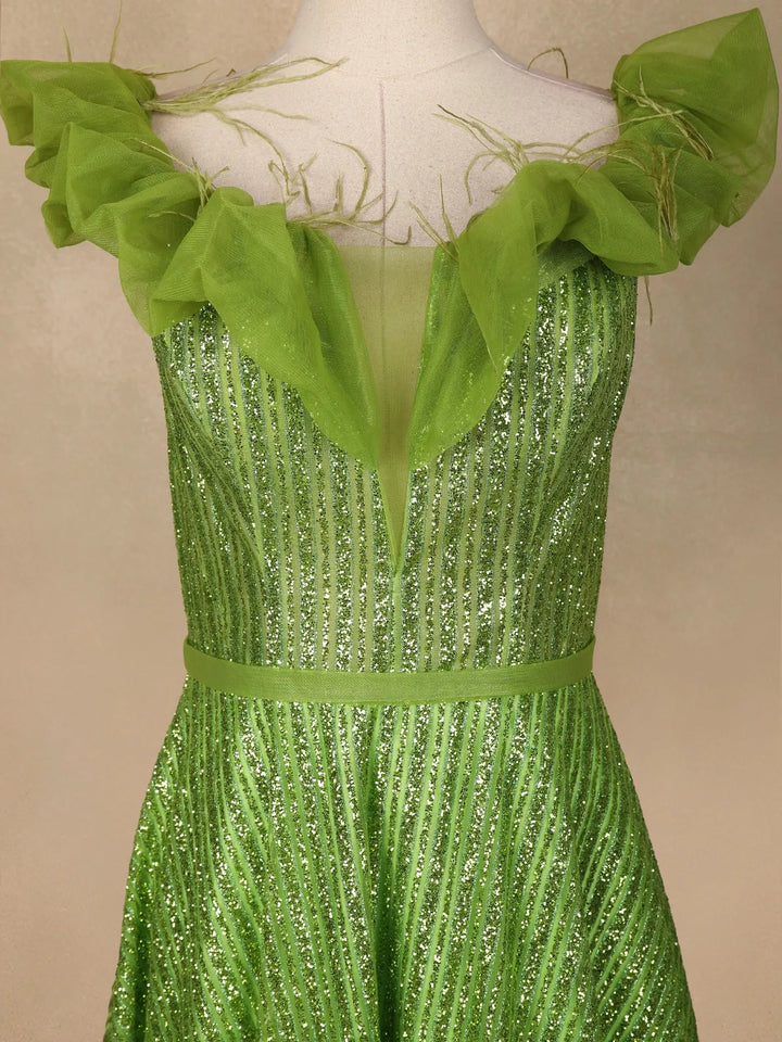 Parrot Green Glittery Party Wear Gowns for Mother & Daughter - Diadem