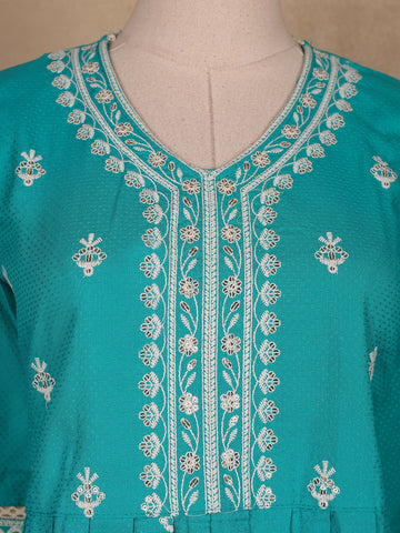 Blue Floral Designed Cotton Salwar Suit - Diadem