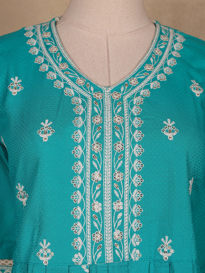 Blue Floral Designed Cotton Salwar Suit - Diadem