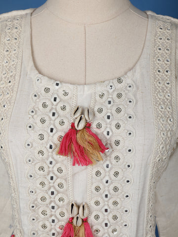 White Floral Design Cotton Salwar Suit - Diadem