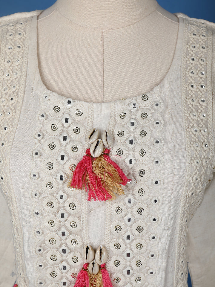 White Floral Design Cotton Salwar Suit - Diadem