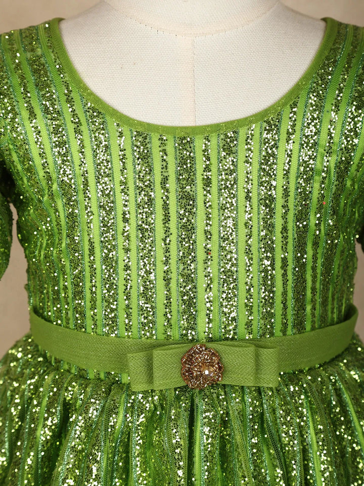 Parrot Green Glittery Party Wear Gowns for Mother & Daughter - Diadem