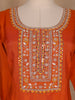 Orange Floral Designed Raw Silk Dhoti Salwar Suit - Diadem