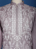 Lavender Floral Embroidery Raw Silk Kurta Set With Pant