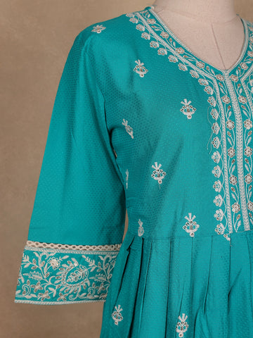 Blue Floral Designed Cotton Salwar Suit - Diadem