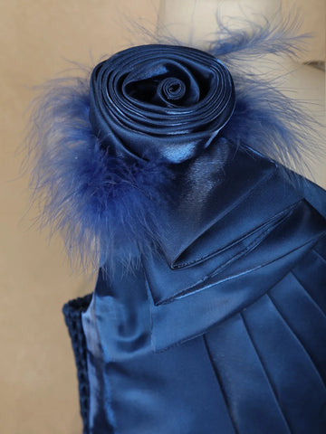 Ink Blue Satin Gowns for Mother & Daughter - Diadem