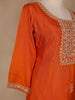 Orange Floral Designed Raw Silk Dhoti Salwar Suit - Diadem
