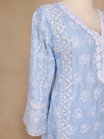 Blue Floral Embroidery Cotton Salwar Suit - Diadem