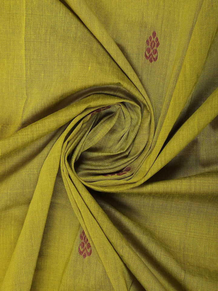 Parrot Green Floral Design Cotton Saree - Diadem