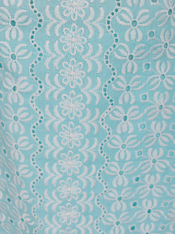 Sky Blue Floral Designed Cotton Salwar Suit - Diadem