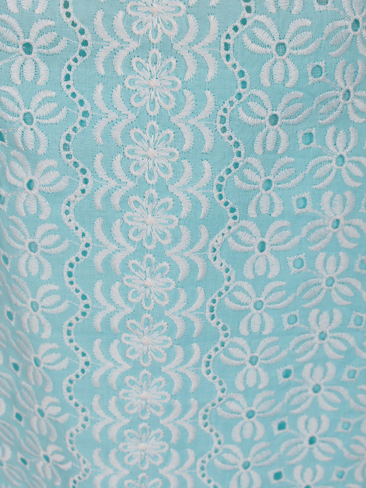 Sky Blue Floral Designed Cotton Salwar Suit - Diadem
