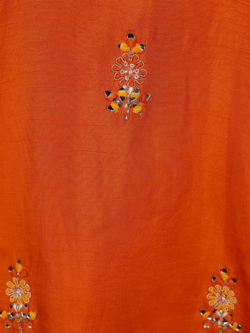 Orange Floral Designed Raw Silk Dhoti Salwar Suit - Diadem