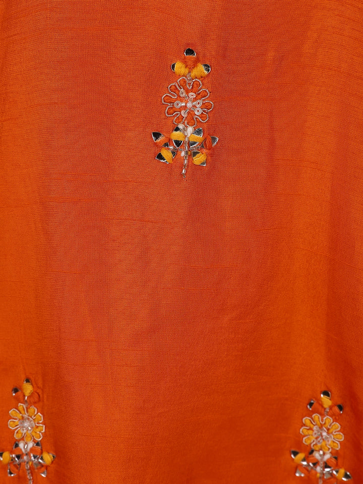Orange Floral Designed Raw Silk Dhoti Salwar Suit - Diadem