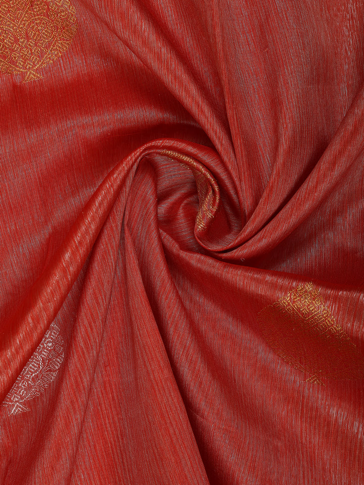 Rust Orange Zari Woven Kanchipuram Silk Saree - Diadem