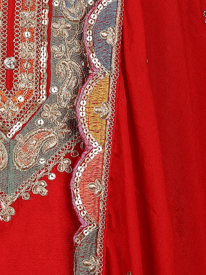 Red Floral Embroidery Crepe Palazzo Salwar Suit - Diadem